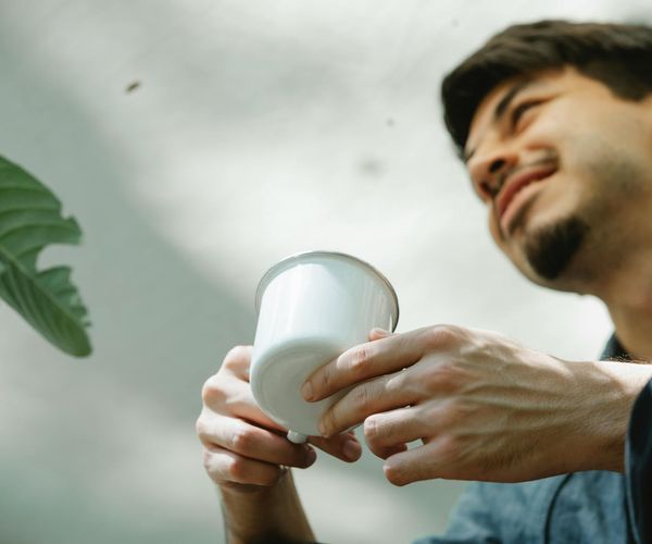 Man enjoying his morning routine with focus and energy